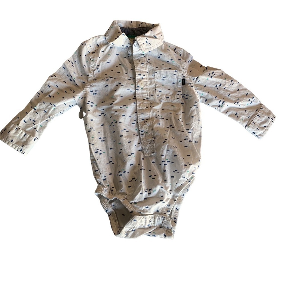 baby boy size 12 months long sleeve button up onesie with…